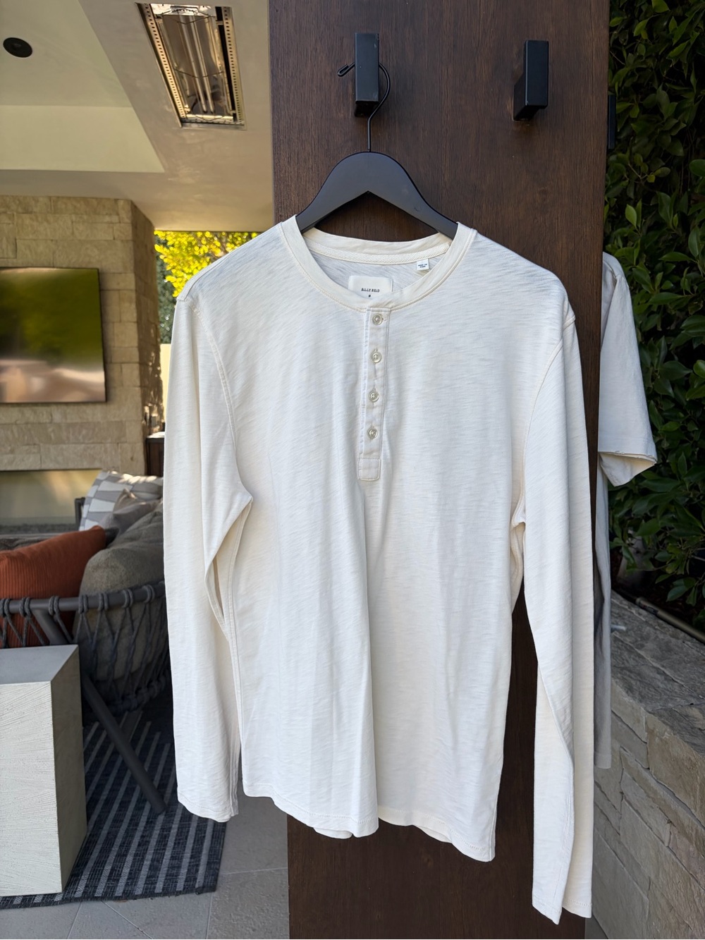 Billy Reid Men's Long Sleeve Cream Henley